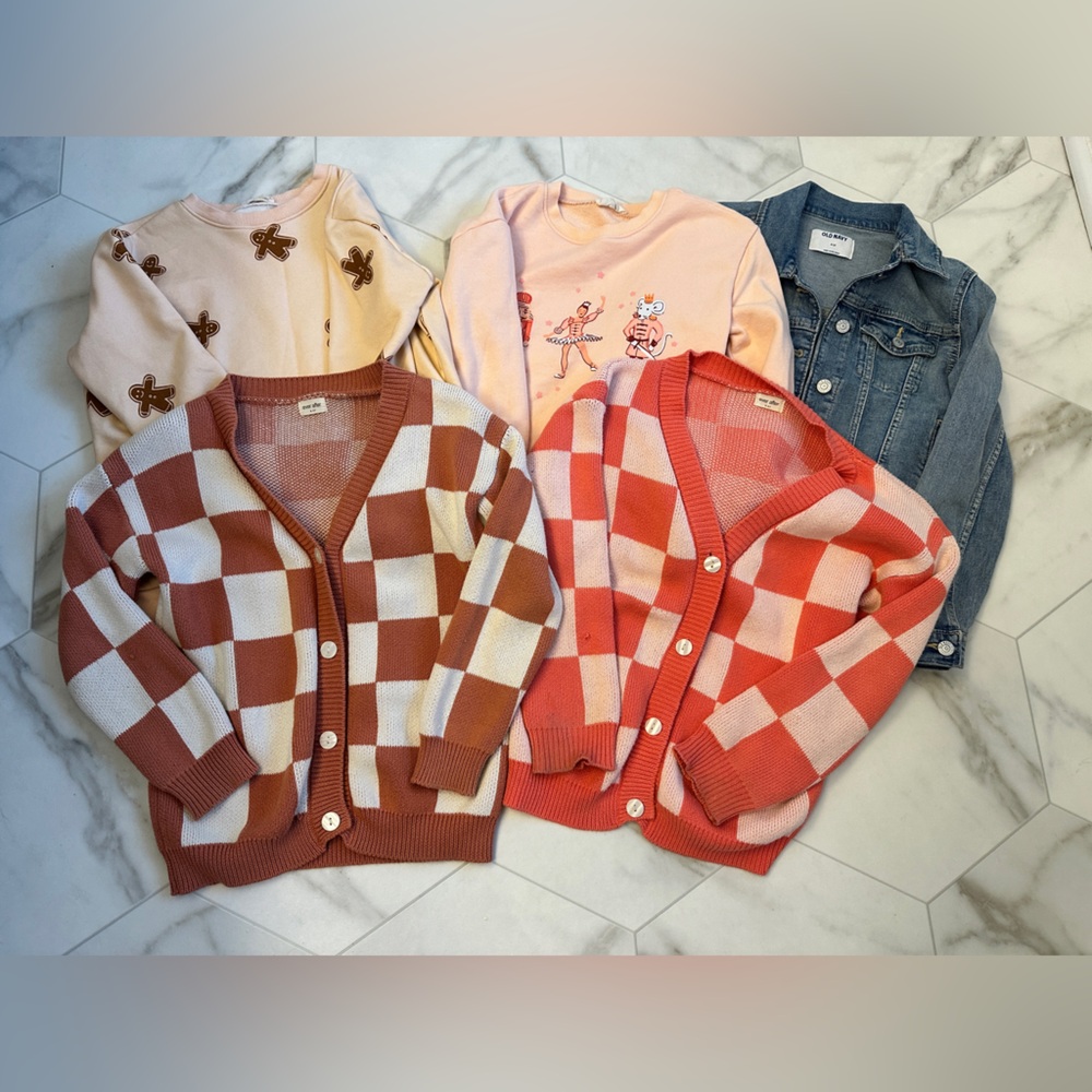 Everco lot!! Checkered Cardigans in Pink/ orange and Brown. Sweaters & denim